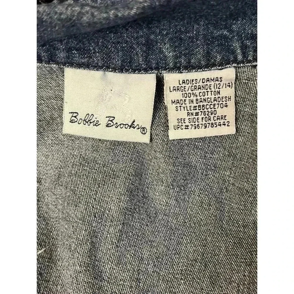 Bobbie Brooks Vintage Denim Vest Y2K Embroidered Floral Button Down Cotton Large - Picture 9 of 9